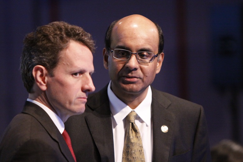 Timothy Geithner, Secretary of the Treasury and Tharman Shanmugaratnam, Minister for Finance, Singapore